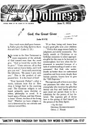 Title Page of Herald of Holiness - June 11, 1952