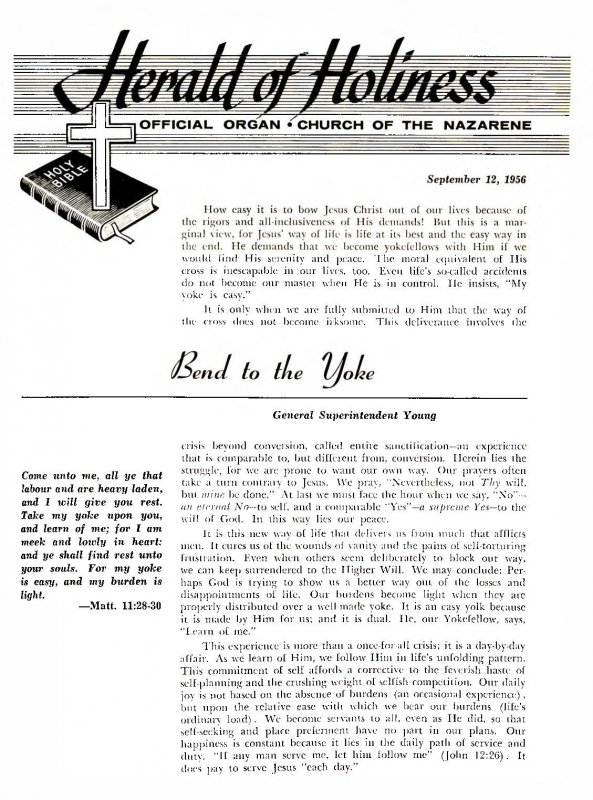 Title Page of Herald of Holiness - September 12, 1956