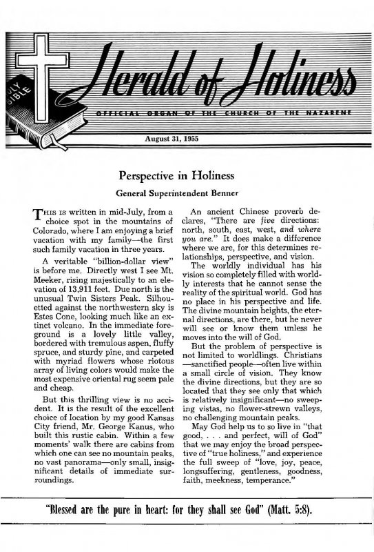 Title Page of Herald of Holiness - August 31, 1955.