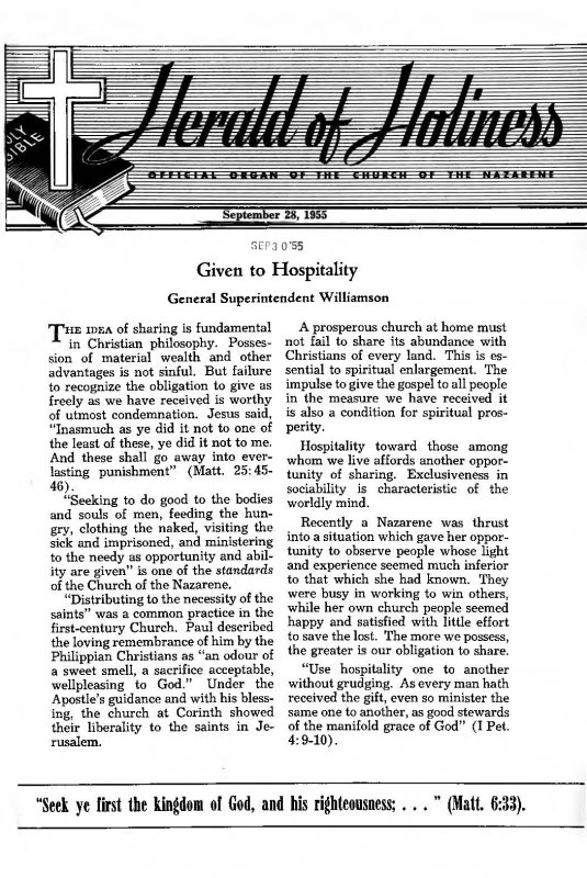 Title Page of Herald of Holiness - September 28, 1955.