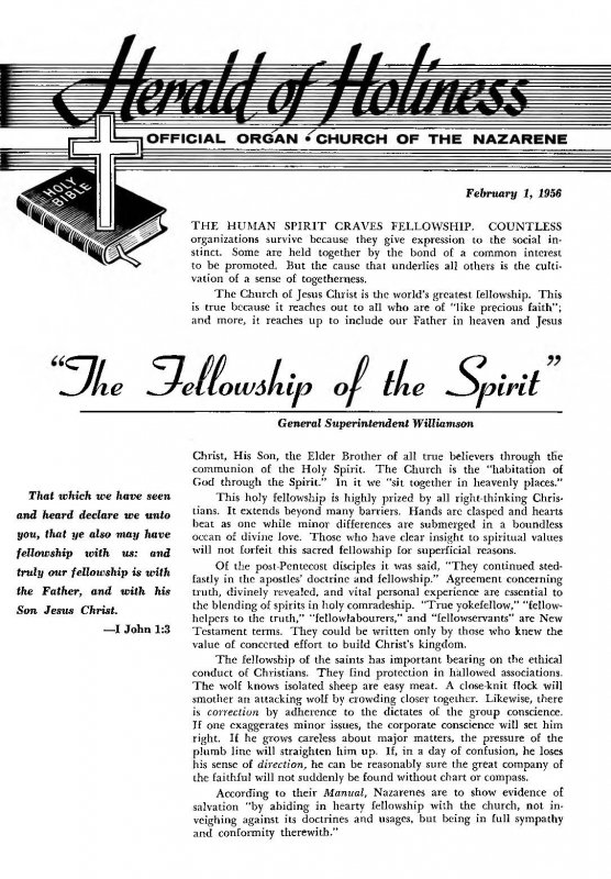 Title Page of Herald of Holiness - February 1, 1956