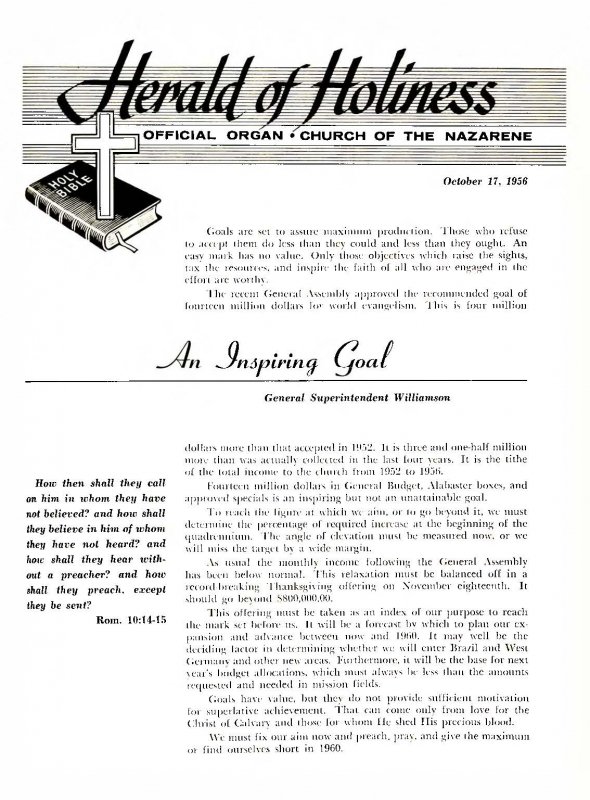 Title Page of Herald of Holiness - October 17, 1956