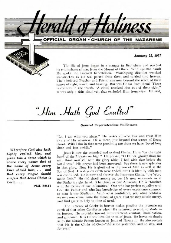 Title Page of Herald of Holiness - January 23, 1957