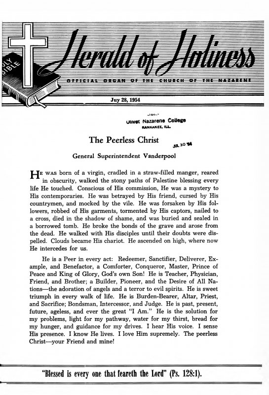 Title Page of Herald of Holiness - July 28, 1954