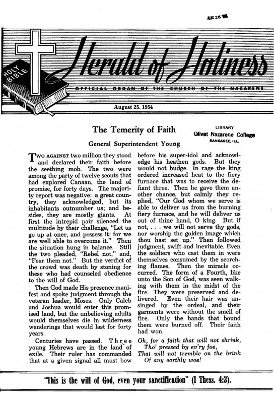 Title Page of Herald of Holiness - August 25, 1954