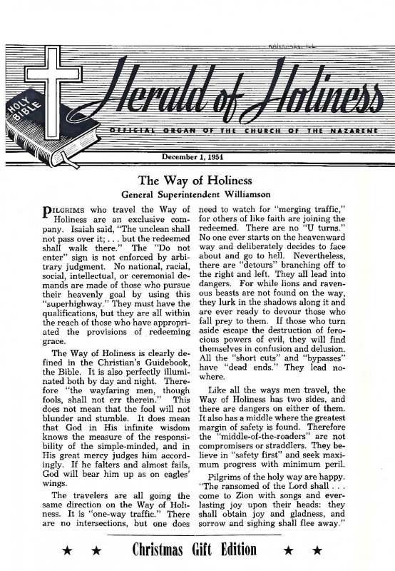 Title Page of Herald of Holiness - December 1, 1954