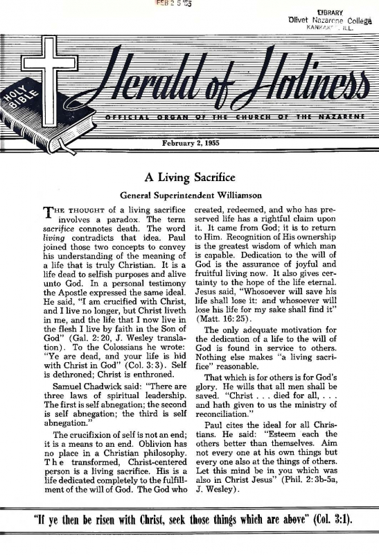 Title Page of Herald of Holiness - February 2, 1955