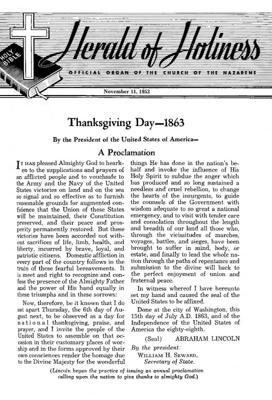 Title Page of Herald of Holiness - November 11, 1953