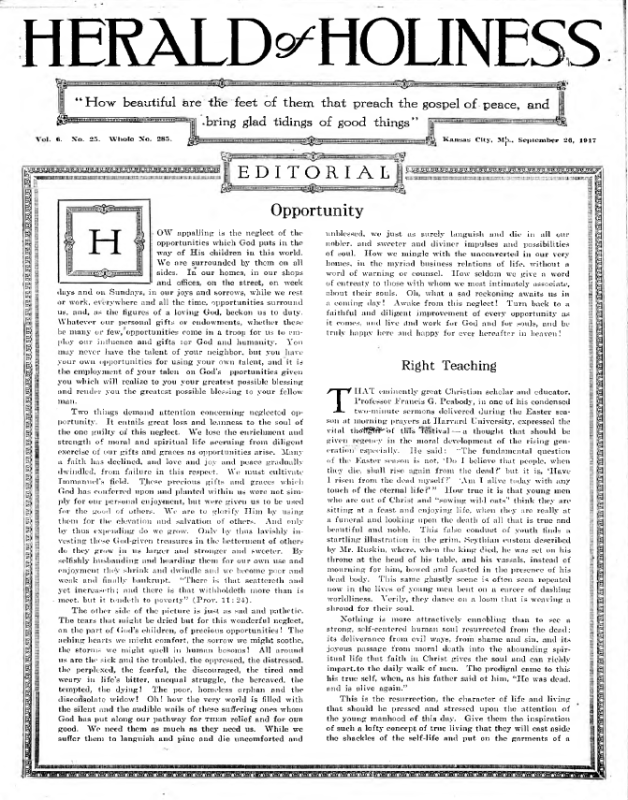Title Page of Herald of Holiness - September 26, 1917