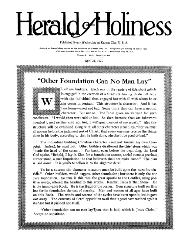 Title Page of Herald of Holiness - April 21, 1920