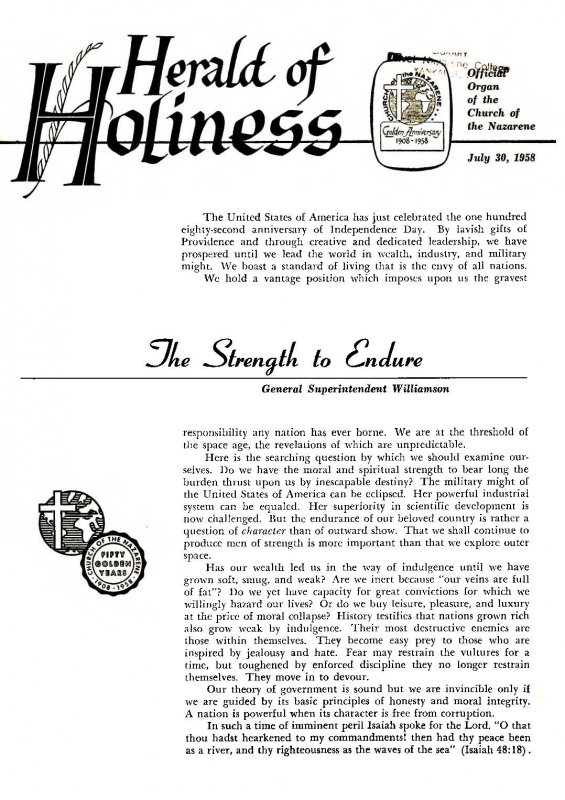 Herald of Holiness - July 30, 1958