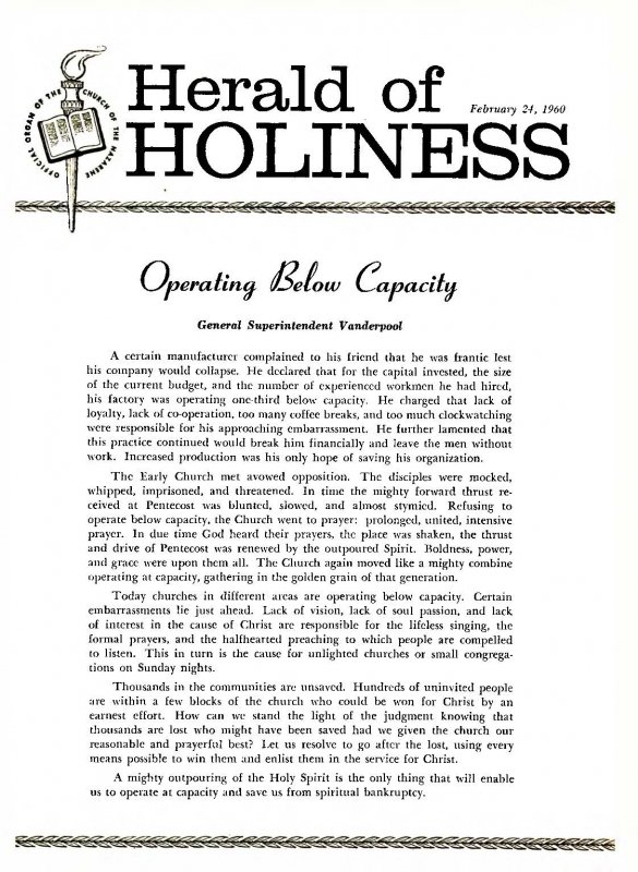 Herald of Holiness - February 24, 1960