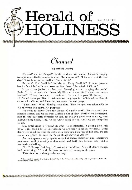 Herald of Holiness - March 23, 1960