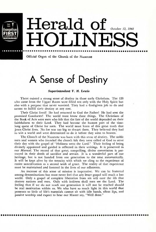 Herald of Holiness - October 12, 1960