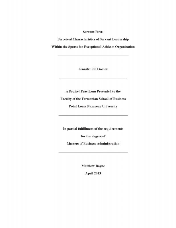 Servant First: Perceived Characteristics of Servant Leadership Within the Sports for Exceptional Athletes Organization