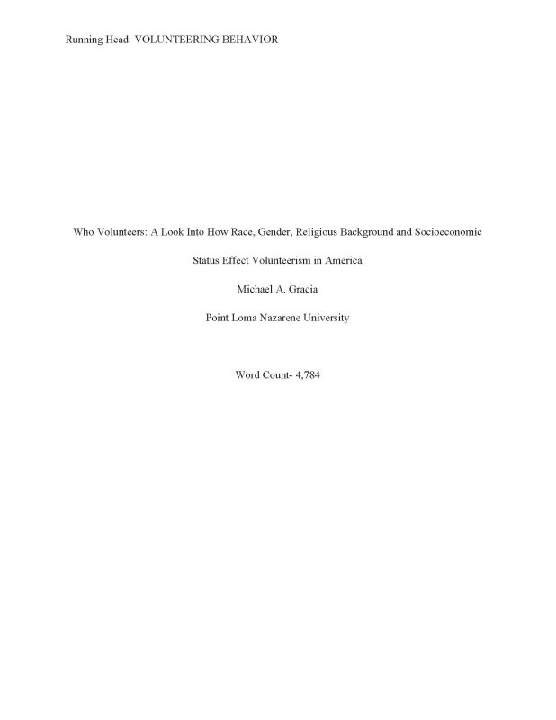 What People Volunteer?: A Look Into How Race, Gender, Religion and Socioeconomic Status Effect Prosociality in America